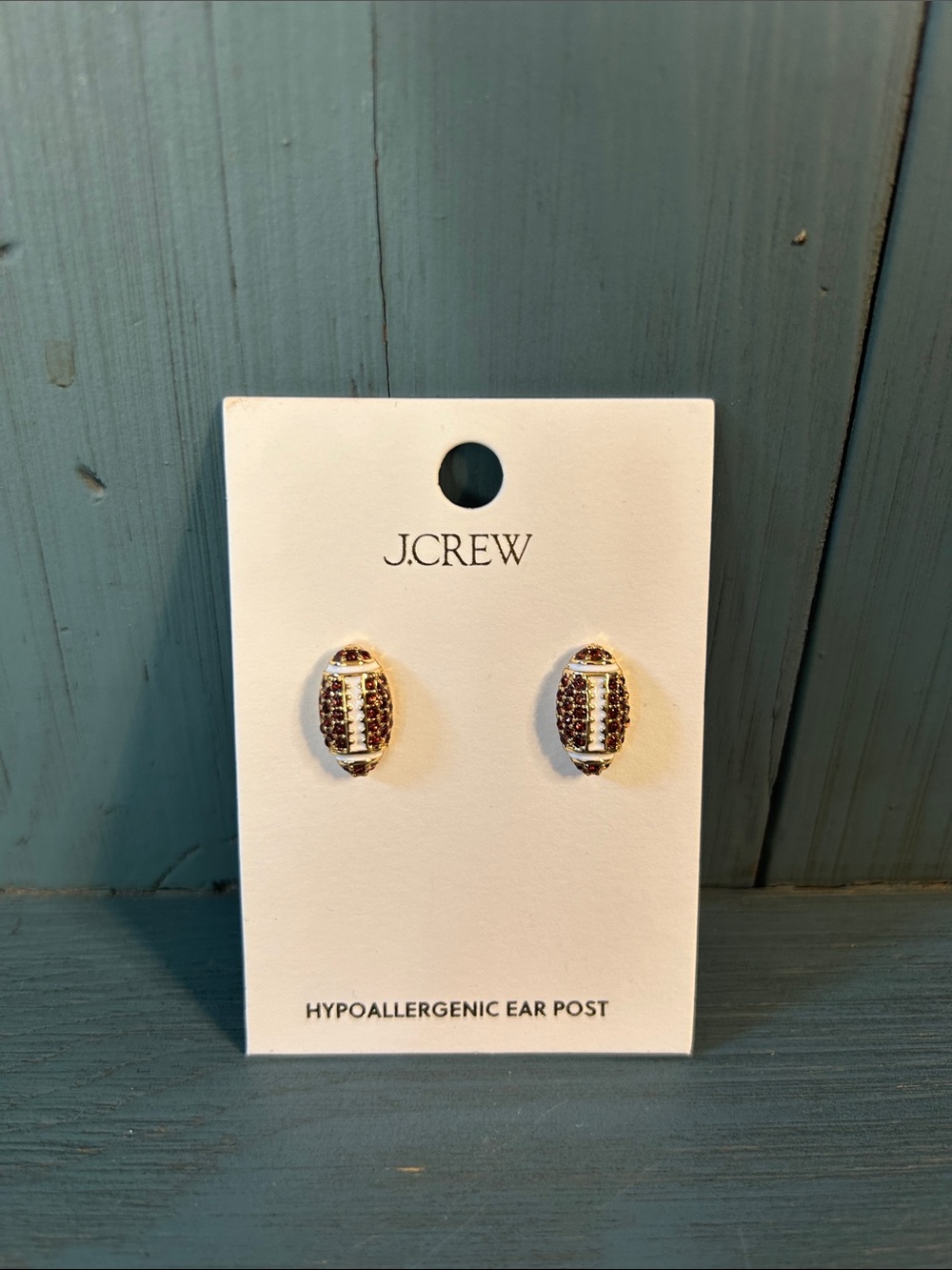 J. Crew Gold and Brown Football Crystal Stud Earrings - New $39.50